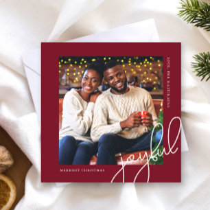 Simple Christmas Dots Burgundy Joyful Script Photo Holiday Card