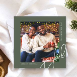 Simple Christmas Dots Green Joyful Script Photo Holiday Card