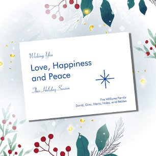 Simple Christmas Family Peace Blue Holiday Card