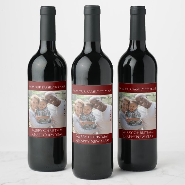 Simple Christmas Family Photo 20XX Wine Label (Bottles)