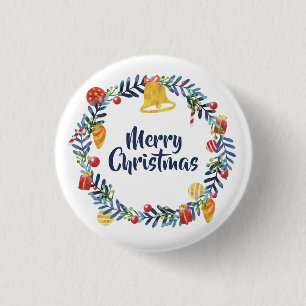 Simple Christmas Floral Wreath Pin Button