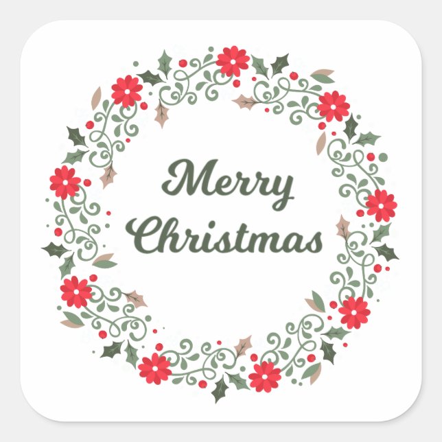 Simple Christmas Floral Wreath Sticker Seal (Front)
