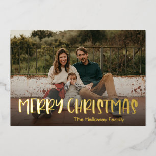 Simple Christmas Full Photo Gold Foil Holiday Card