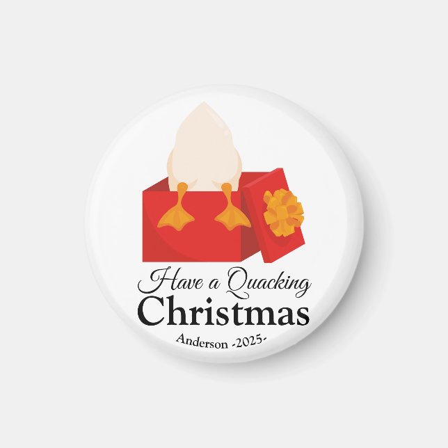 Simple Christmas funny cute Duck in red box Magnet (Front)