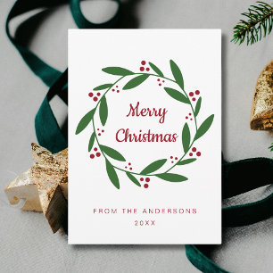 Simple Christmas Holiday Wreath Greeting Card
