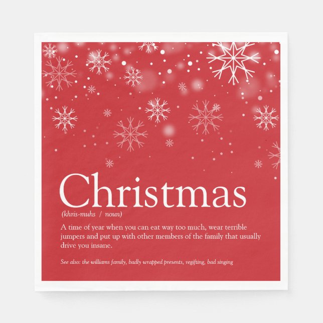 Simple Christmas Holidays Funny Definition Napkin (Front)