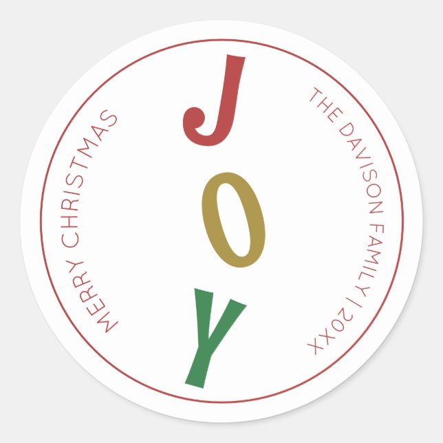 Simple Christmas Joy Envelope Seal and Gift Label (Front)