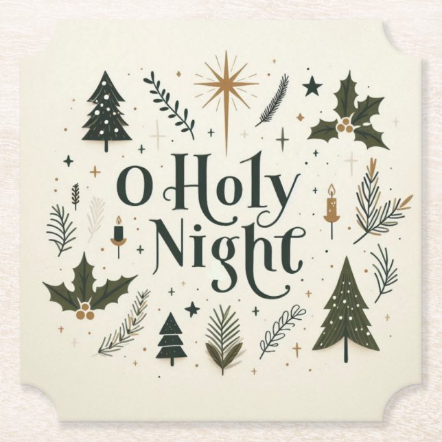 Simple Christmas O Holy Night Paper Coaster (Front)