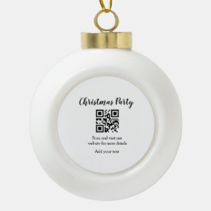 Simple christmas party website barcode QR add name Ceramic Ball Christmas Ornament