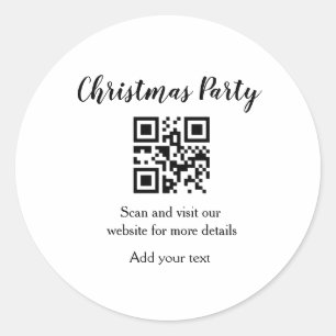 Simple christmas party website barcode QR add name Classic Round Sticker