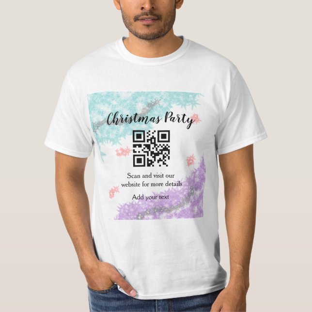 Simple christmas party website barcode QR add name T-Shirt (Front)