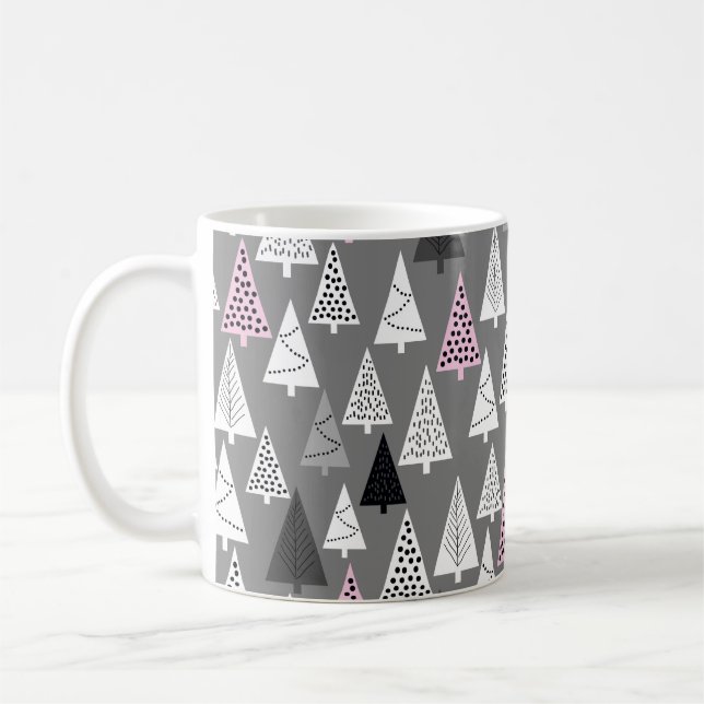 Simple Christmas pattern. Abstract gray and white  Coffee Mug (Left)