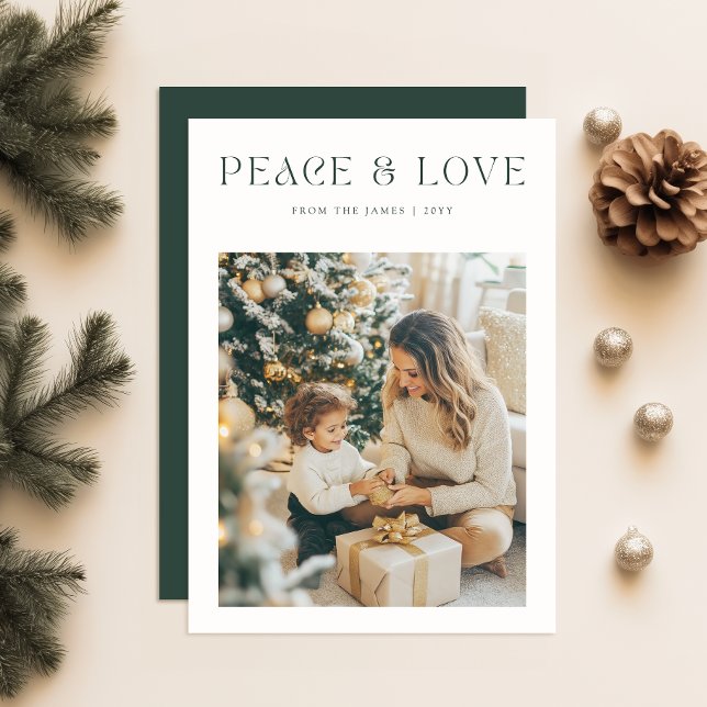 Simple Christmas | Peace & Love Green Family Photo Holiday Card (Creator Uploaded)