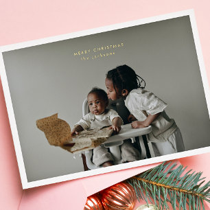 Simple Christmas Photo Frame Custom Text Greeting Foil Holiday Card