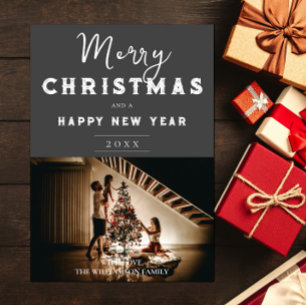 Simple Christmas Photo Grey Holiday Card