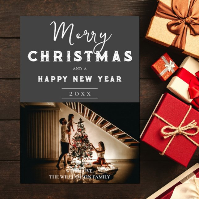 Simple Christmas Photo | Grey Holiday Card (Gray Simple Christmas Photo Holiday Card)