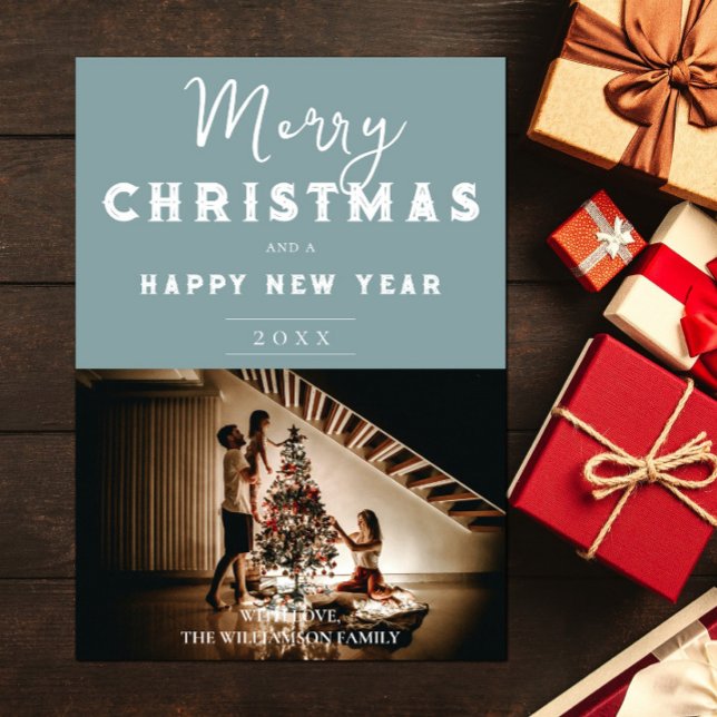 Simple Christmas Photo | Teal Holiday Card (Teal Simple Christmas Photo Holiday Card)
