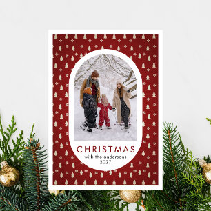 Simple Christmas Pine Tree Pattern family photo Holiday Card