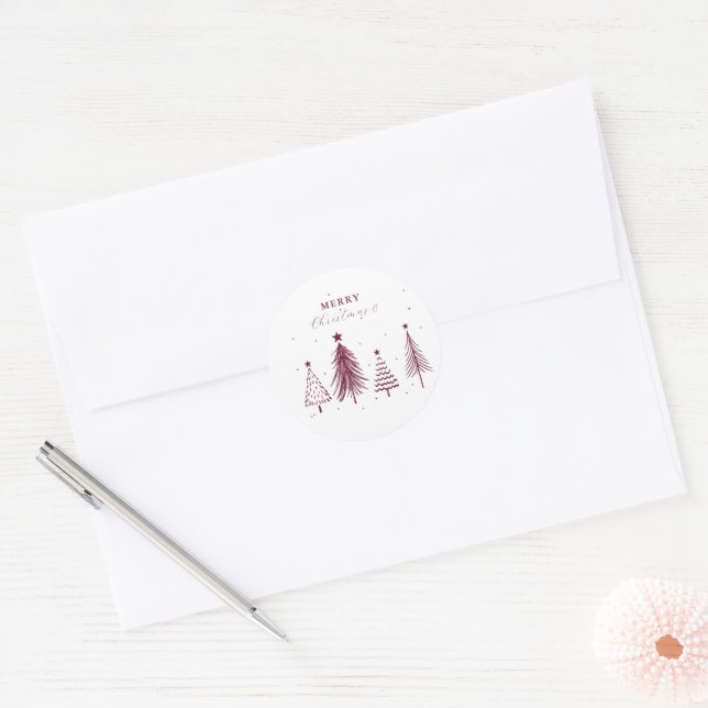 Simple Christmas Pine Tree Pattern | Purple Plum Classic Round Sticker (Envelope)