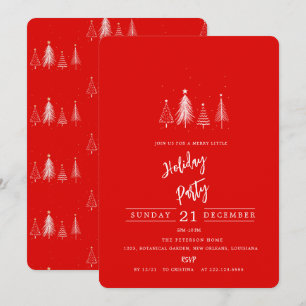 Simple Christmas Pine Tree   Red Holiday Party Invitation