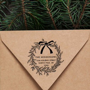 Simple Christmas Pine Wreath Return Address Rubber Stamp