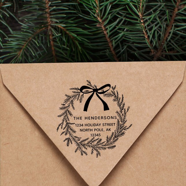 Simple Christmas Pine Wreath Return Address Rubber Stamp (Creator Uploaded)