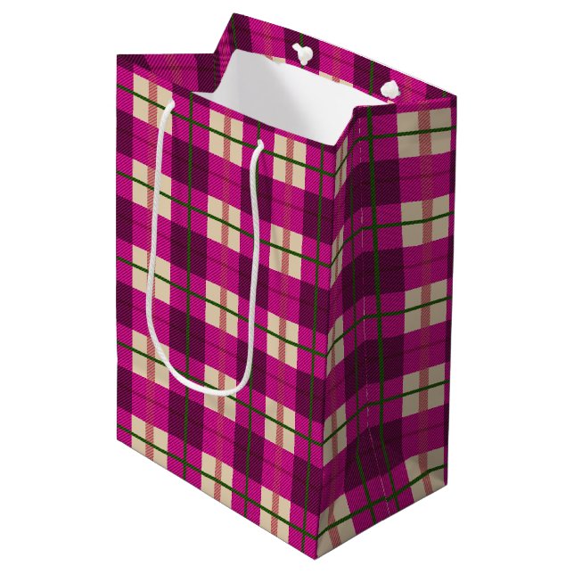 Simple Christmas Plaid Pink Purple Chequered    Medium Gift Bag (Front Angled)