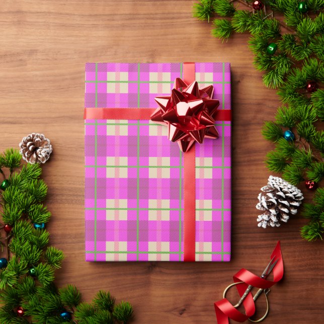 Simple Christmas Plaid Pink Purple Chequered   Wrapping Paper (Holiday Gift)