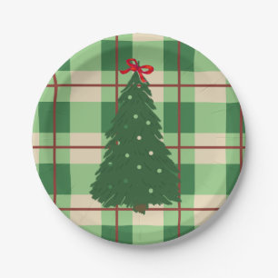 Simple Christmas Plaid Red And Green Fir Tree  Paper Plate