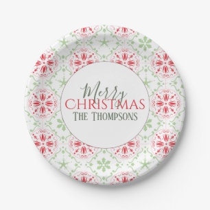 Simple Christmas Red and Green Cute Snowflake  Paper Plate