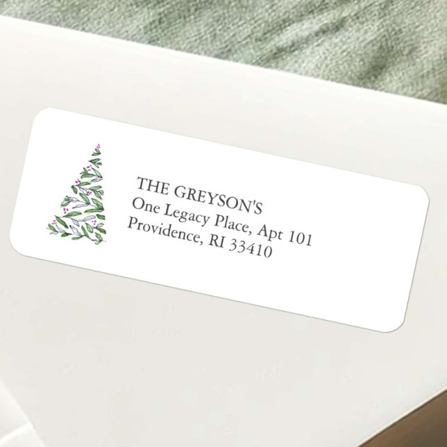 Simple Christmas Return Address Labels (Christmas tree return address labels simple watercolor line art by Victoria Grigaliunas DoTellABelle)