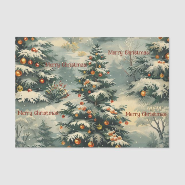 Simple Christmas Snow Capped Christmas Tree Tissue Paper (Front)
