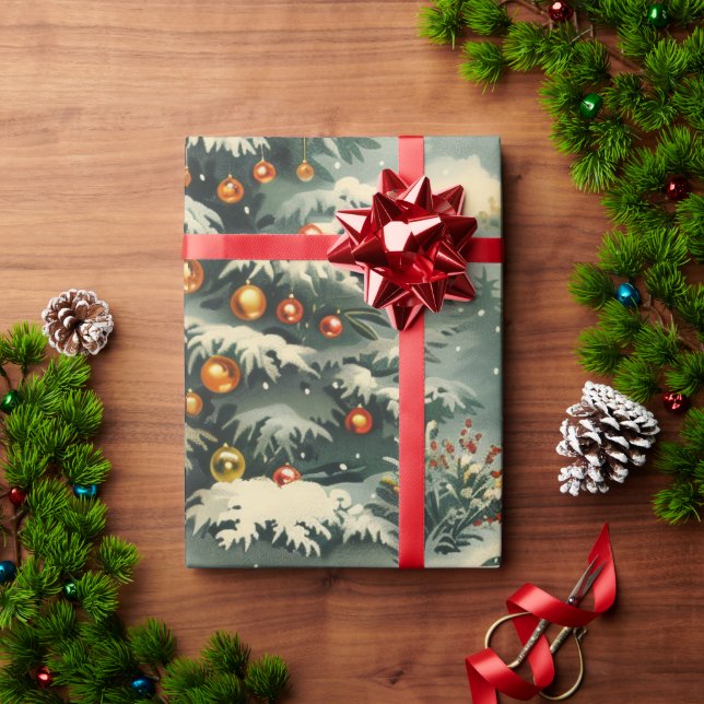 Simple Christmas Snow Capped Christmas Tree Wrapping Paper (Holiday Gift)