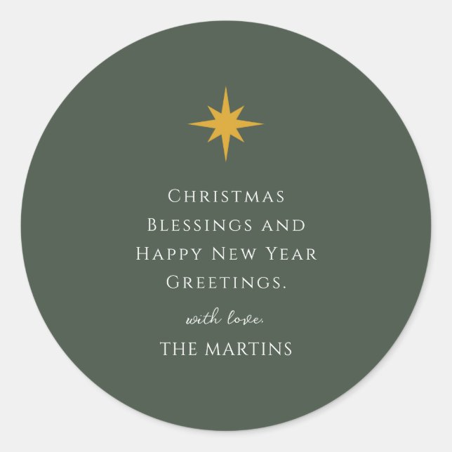 Simple Christmas Star Personalised Religious Classic Round Sticker (Front)