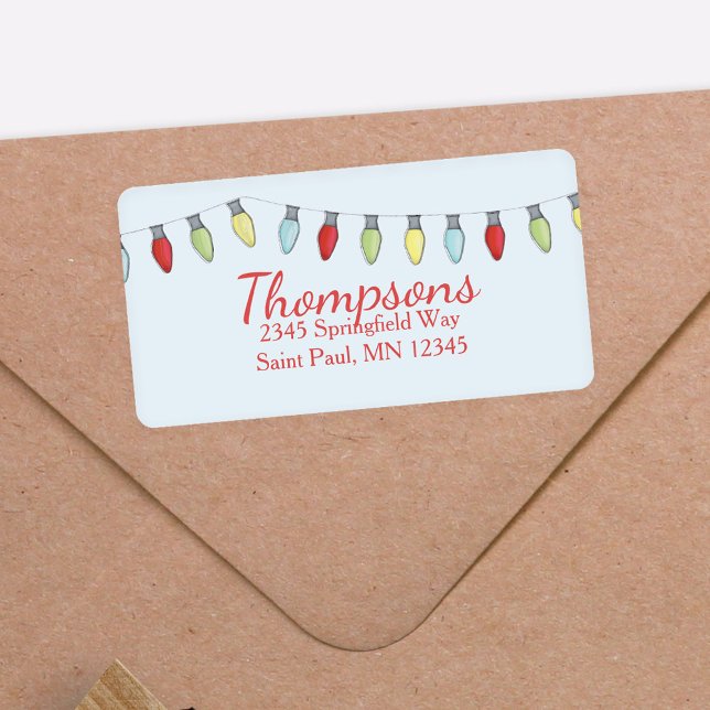 Simple Christmas String Lights Custom Label (Festive holiday lights whimsical return address label,)
