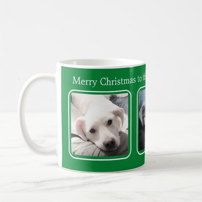 Simple Christmas Three Photo Green and White Coffee Mug (Left)