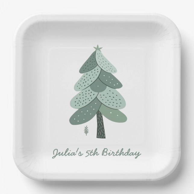 Simple Christmas tree Birthday  Paper Plate (Front)