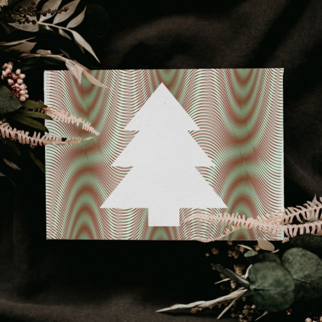 Simple Christmas Tree Black & White Stripes Trippy Postcard (Creator Uploaded)