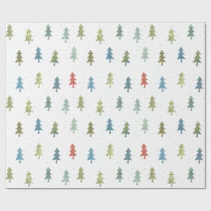Simple Christmas Tree Colorful Watercolor Pattern Wrapping Paper