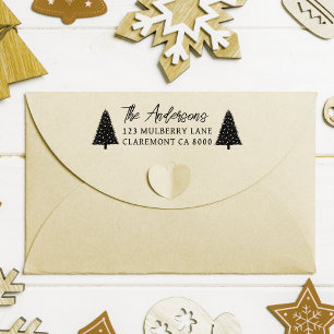 Simple Christmas Tree Family Name & Return Address Self-inking Stamp