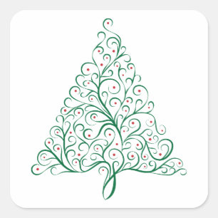 Simple Christmas Tree Flourish in red and green Square Sticker