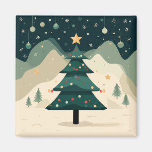 Simple Christmas Tree In Snowy Mountain Landscape Magnet