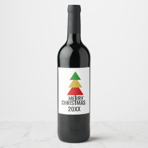 SIMPLE CHRISTMAS TREE MERRY XMAS CUSTOM TEXT GIFT WINE LABEL