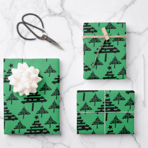 Simple Christmas Tree Pattern Black Green Holidays Wrapping Paper Sheet