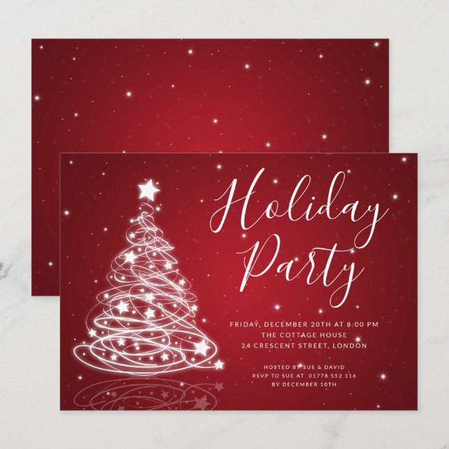 Simple Christmas Tree Red Holiday Party  Invitation (Front/Back)