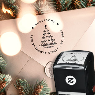 Simple Christmas Tree Return Address Self-inking Stamp