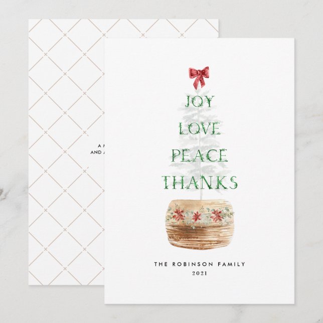 Simple Christmas Tree Typography Green Red Holiday Card (Front/Back)