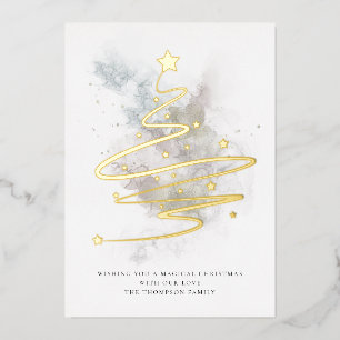 Simple Christmas Tree Winter Watercolors Real  Foil Holiday Card
