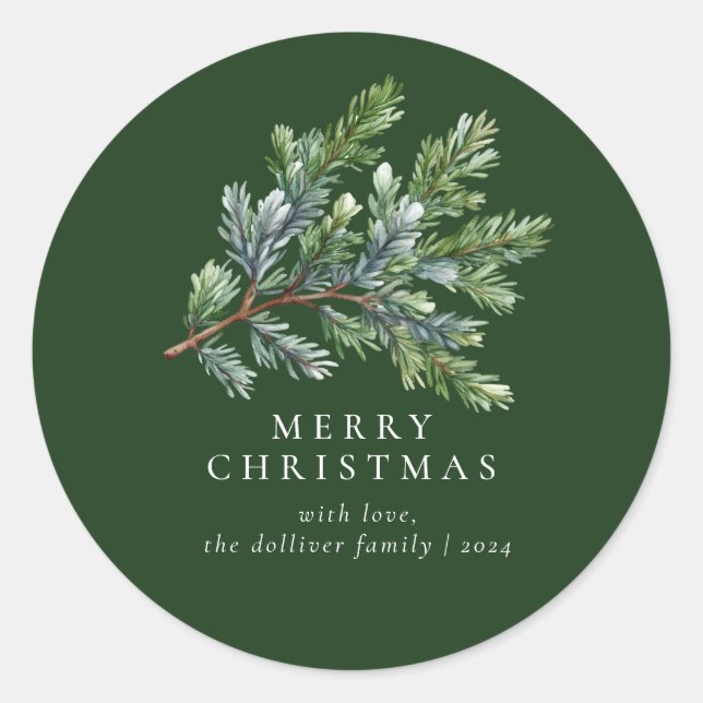 Simple Christmas Watercolor Floral  Classic Round Sticker (Front)