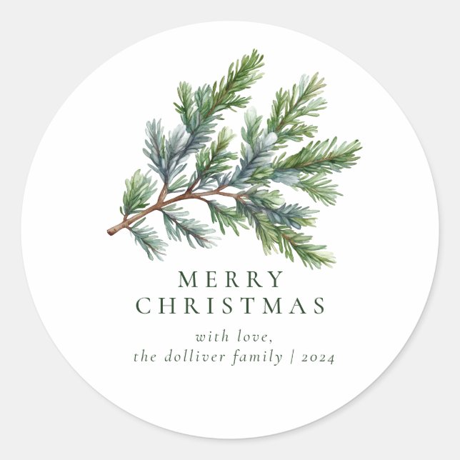 Simple Christmas Watercolor Floral  Classic Round Sticker (Front)